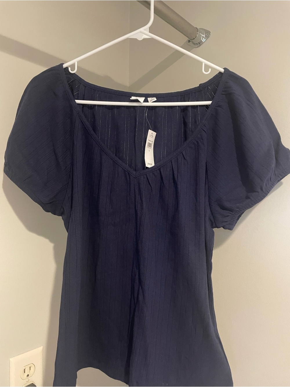 GAP Navy Puff Sleeve V-Neck Blouse